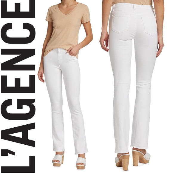NWOT L'AGENCE Selma High Rise Sleek Baby Boot Jeans Blanc Size 25 Revolve $255 - Picture 3 of 14